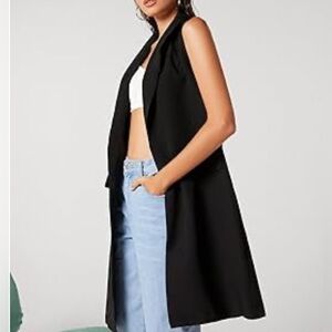 ZARA Black Long Tailored Side Pockets Buttoned Sleeveless Dress Vest Sz S NWT